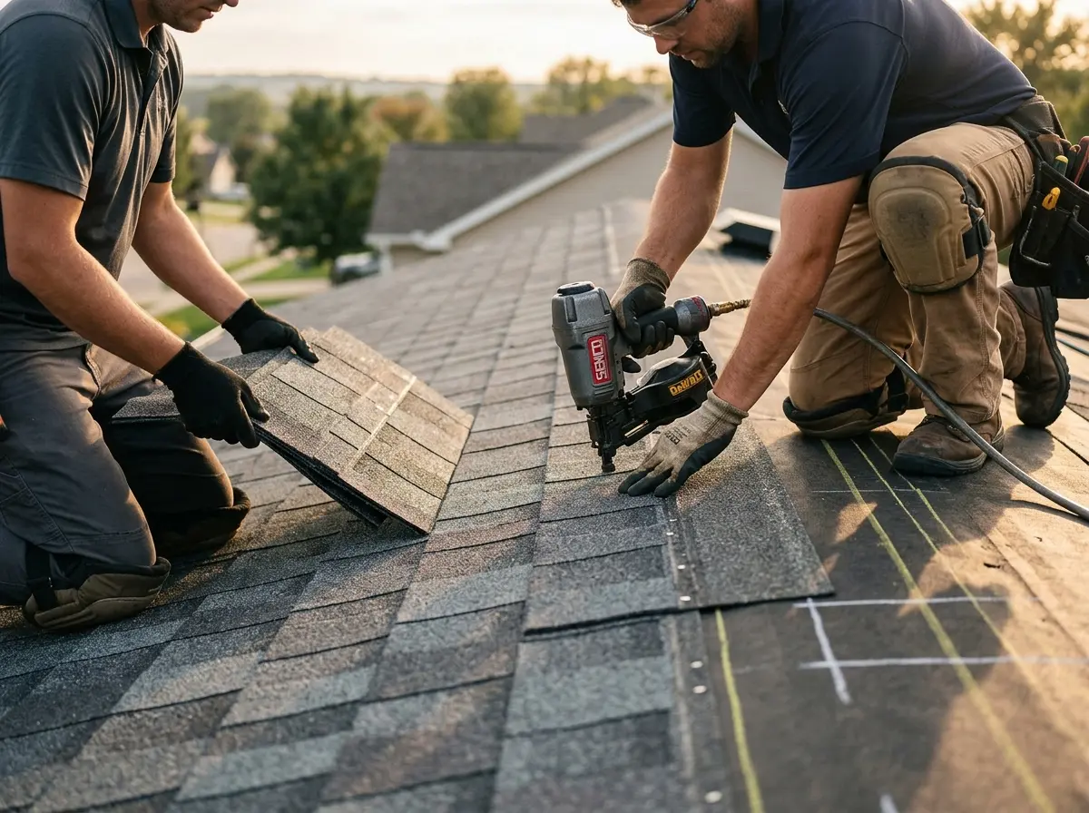 Professional roofer working on a residential roof in Scarborough